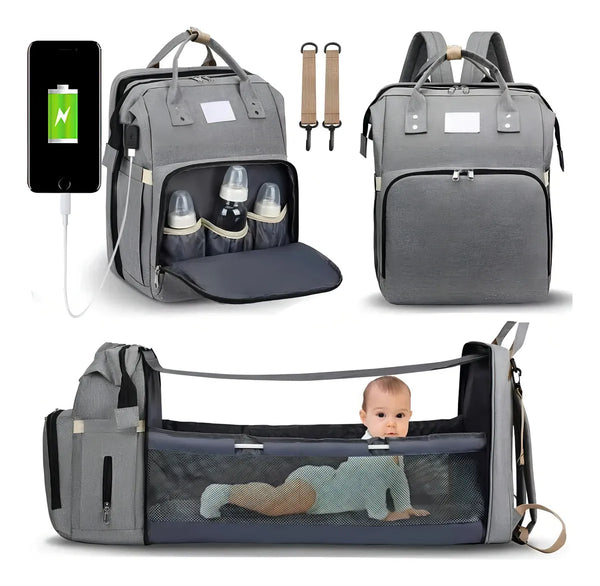 Bolso Pañalera con Cuna y Colchón Portátil — Cambiador 3 en 1
